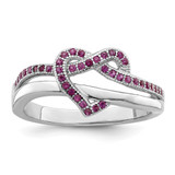 Brilliant Embers Sterling Silver Rhodium-Plated 41 Stone Micro Pavé Red and White Cubic Zirconia Heart Ring, 10 mm