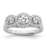 Brilliant Embers Sterling Silver Rhodium-Plated 42 Stone Halo Micro Pavé Cubic Zirconia 3 Stone Ring, 8 mm