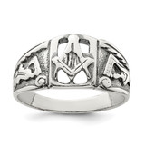 Sterling Silver Antiqued Masonic Ring, 4 mm