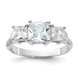 Sterling Silver Rhodium-Plated Three Stone Cubic Zirconia Ring, 2 mm