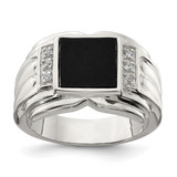 Sterling Silver Rhodium-Plated Cubic Zirconia and Onyx Ring, 4.5 mm