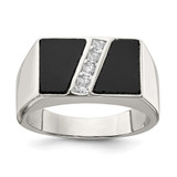 Sterling Silver Rhodium-Plated Men'S Cubic Zirconia and Onyx Ring, 4.5 mm