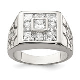 Sterling Silver Rhodium-Plated Men'S Fashion Cubic Zirconia Ring, 4 mm