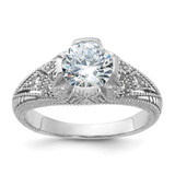 Sterling Silver Rhodium-Plated Cubic Zirconia Antique Style Ring, 4 mm, Beaded