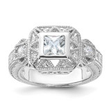 Sterling Silver Rhodium-Plated Cubic Zirconia Antique Style Ring, 4 mm