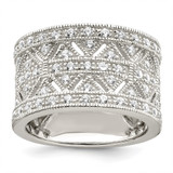 Sterling Silver Rhodium-Plated Polished Cubic Zirconia Vintage Ring, 13 mm