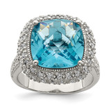 Sterling Silver Rhodium-Plated Blue Cubic Zirconia Ring, 3 mm