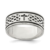 Sterling Silver Cross & Weave Design Ring, 9 mm