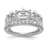 Sterling Silver Rhodium-Plated Fleur-De-Lis Crown Cubic Zirconia Ring, 2 mm