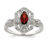 Sterling Silver Rhodium-Plated Dark Red Marquise Cubic Zirconia Ring, 2 mm