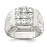 Sterling Silver Rhodium-Plated Men'S Cubic Zirconia Ring, 4 mm, 14 mm Top Length, 18.5 mm Top Width