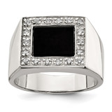 Sterling Silver Rhodium-Plated Men'S Cubic Zirconia & Onyx Ring, 5.2 mm