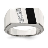 Sterling Silver Rhodium-Plated Men'S Cubic Zirconia and Onyx Ring, 4.35 mm