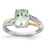 Brilliant Gemstones Sterling Silver with 14K Accent Rhodium-Plated Green Quartz and 0.01ct Diamond Ring