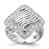 Sterling Silver Polished & Antiqued Cubic Zirconia Ring