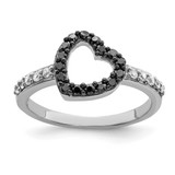 Sterling Silver Rhodium-Plated Black & White Cubic Zirconia Heart Ring, 3 mm
