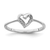 Sterling Silver Rhodium-Plated Polished 0.006ct Diamond Accent Heart Ring, 2 mm