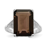 Sterling Silver Rhodium Smoky Quartz & 0.01ct Diamond Ring, 2 mm - QR2782