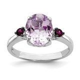Sterling Silver Rhodium-Plated Pink Quartz & Rhodolite Garnet Ring, 2 mm