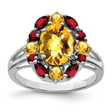 Sterling Silver Rhodium-Plated Citrine & Garnet Ring, 2 mm - QR2899CI