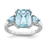 Sterling Silver Rhodium-Plated Checker-Cut Sky Blue & Sky Blue Topaz Ring, 2 mm