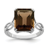 Sterling Silver Rhodium-Plated Smoky Quartz Ring, 2 mm