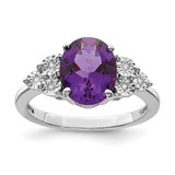 Sterling Silver Rhodium-Plated 0.03ct Diamond & Amethyst Ring, 2 mm - QR3034AM