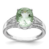 Sterling Silver Rhodium-Plated 0.11ct Diamond & Green Quartz Ring, 2 mm