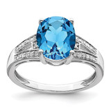 Sterling Silver Rhodium-Plated 0.11ct Diamond & Blue Topaz Ring, 2 mm