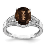 Sterling Silver Rhodium-Plated 0.11ct Diamond & Smoky Quartz Ring, 2 mm