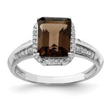 Sterling Silver Rhodium-Plated 0.15ct Diamond & Smoky Quartz Ring, 2 mm - QR3052SQ