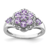 Sterling Silver Rhodium-Plated 0.05ct Diamond & Pink Quartz Ring, 2 mm