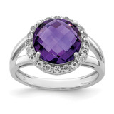Sterling Silver Rhodium-Plated Amethyst Ring, 2 mm, 2 mm Wide, Polished - QR3077AM