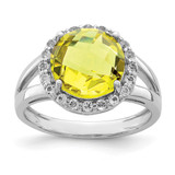 Sterling Silver Rhodium-Plated Lemon Quartz & White Topaz Ring, 2 mm