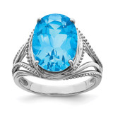 Sterling Silver Rhodium-Plated Blue Topaz Ring, 2 mm - QR3085BT