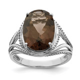Sterling Silver Rhodium-Plated Smoky Quartz Ring, 3 mm