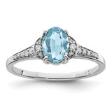 Sterling Silver Rhodium-Plated 0.098ct Diamond & Sky Blue Topaz Ring, 2 mm
