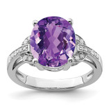 Sterling Silver Rhodium-Plated Amethyst & 0.1ct Diamond Ring, 3 mm
