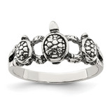 Sterling Silver Antiqued Turtle Ring, 2 mm