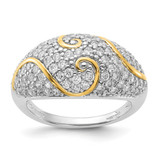 Sterling Silver Gold-Tone Cubic Zirconia Swirl Ring