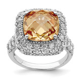 Sterling Silver Champagne & Clear Cubic Zirconia Ring, 3 mm
