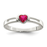 Sterling Silver Red Cubic Zirconia Heart Ring, 3 mm, 4.75 mm Top Length, 6.1 mm Top Width