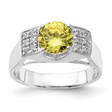 Sterling Silver Yellow Round with Pavé Sides Cubic Zirconia Ring, 3.1 mm