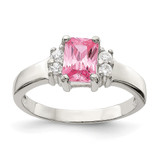 Sterling Silver Pink & White Cubic Zirconia Ring, 2 mm