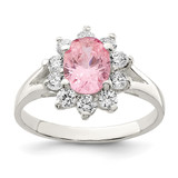 Sterling Silver Pink Oval Cubic Zirconia Cluster Ring, 2 mm