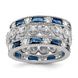 Sterling Silver Rhodium-Plated-Pltd Triple Band Blue/White/Clear Circle Center Ring, 4 mm