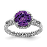 Sterling Silver Rhodium-Plated Amethyst Twisted Circle Ring, 3 mm