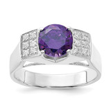 Sterling Silver Purple Round with Pavé Sides Cubic Zirconia Ring, 3.1 mm