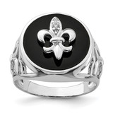 Sterling Silver Rhodium-Plated Cubic Zirconia Black Onyx Ring, 3 mm