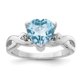 Sterling Silver Rhodium-Plated 0.01ct Diamond & Lt Swiss BT Heart Ring, 2 mm